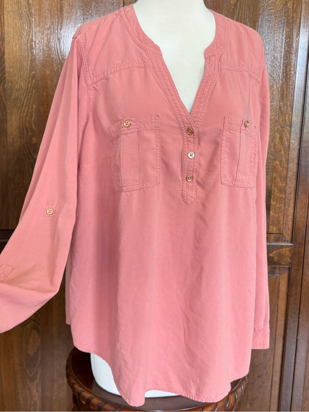 Torrid Rose Viscose Lyocell Autumn Roll Tab Sleeve Blouse Plus Size 1X